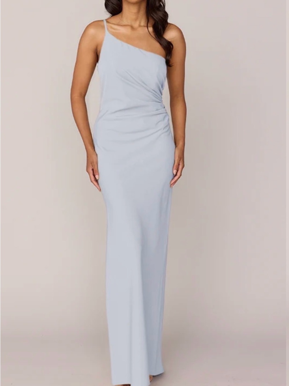 Revelry Jade Crepe Dress - Sky Blue - One-Shoulder Light Blue Maxi Dress